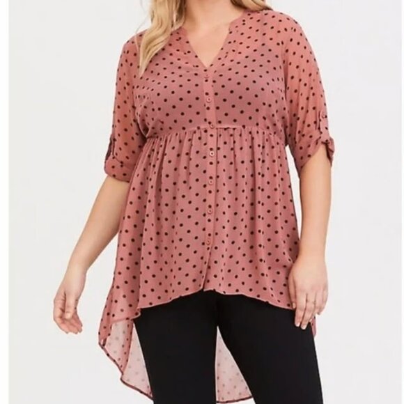 NWOT Lexie Dusty Rose Polka Dot Chiffon Hi-Lo Babydoll Tunic Size 6X (30/32) - Picture 2 of 5